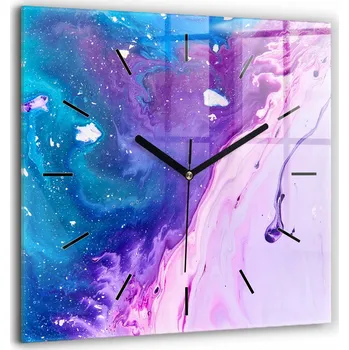 Hodiny Čtvercové Skleněné Nástěnné Hodiny do Obýváku s Barevným Pozadím, 60x60 cm