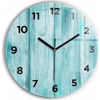 Hodiny Moderní skleněné hodiny s grafikou na zeď Modré staré dřevo fi30 cm