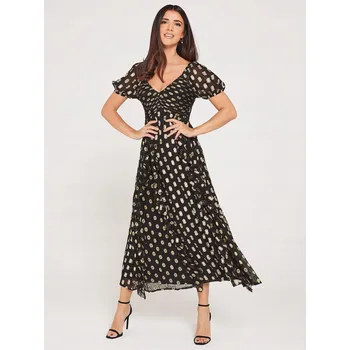 Dámské šaty LUCY MECKLENBURGH ČERNÉ MIDI ŠATY SE VZOREM (40)