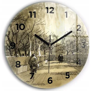 Hodiny Moderní skleněné nástěnné hodiny s potiskem Park a stromy v sépiové barvě ø30 cm