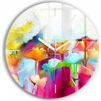 Hodiny Ozdobné nástěnné hodiny s krásnou grafikou Abstraktní květiny kulatý průměr 30 cm