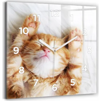 Hodiny Skleněné hodiny nástěnné tiché bezhlučné Spící kotě 30x30 cm