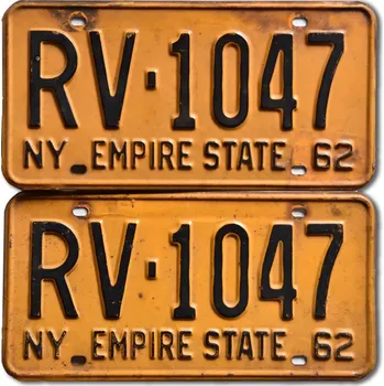 Plechová cedule Americká SPZ New York 1962 Yellow RV-1047 pár