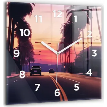Hodiny Velké Skleněné Hodiny s potiskem Nástěnné Tiché ručičky Západ slunce v LA