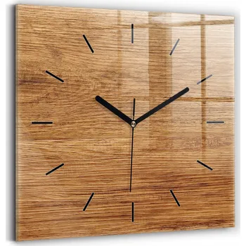Hodiny Čtvercové Skleněné Nástěnné Hodiny do Obýváku s Grafikou Světlé dřevo 30x30 cm