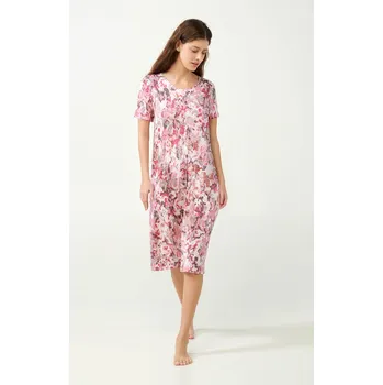 Dámské oblečení Květinová noční košile 21047 růžová - Vamp XXL