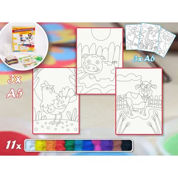 kreativní sada Radost v písku Základní sada NA FARMĚ - Barevné pískování obrázků