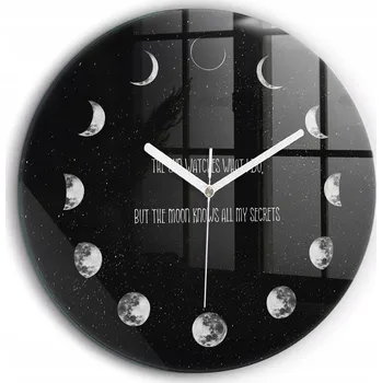 Hodiny Moderní skleněné nástěnné hodiny Fáze Měsíce a nápis velké, průměr 60 cm