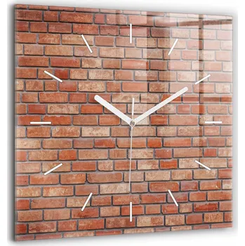 Hodiny Čtvercové skleněné nástěnné hodiny do kanceláře se vzorem cihlové zdi 60x60 cm