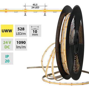 LED páska LED pásek COB UWW, 528LED/m, 14W/m, DC 24V, 1090lm/m, CRI90, IP20, modul 45,5mm, 10mm, 50m