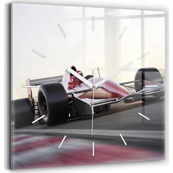 Hodiny Skleněné nástěnné hodiny do kanceláře se sportovním motivem - závodní formule, 30x30 cm
