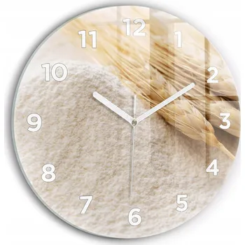 Hodiny Moderní skleněné nástěnné hodiny Mouka a obilné klasy kulatý průměr 30 cm