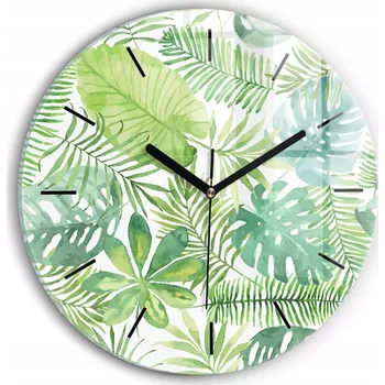 Hodiny Nástěnné hodiny kulatý dekorativní klasické kuchyňské Zelené listy průměr 30 cm