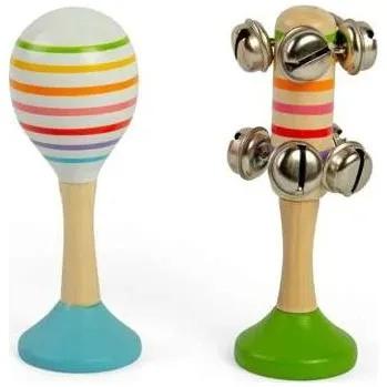 Hudební nástroj pro děti Bigjigs Toys Sada Rumba koule modrá a rolničky zelené