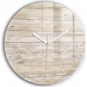 Hodiny Skleněné foto hodiny na zeď Dřevěné panely bílé ručičky kulatý průměr 60 cm