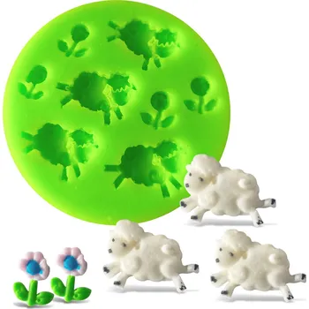 Jedlá dekorace na dort Silikonová formička ovečky a kytičky