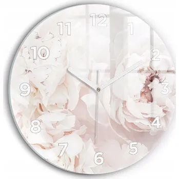 Hodiny Moderní skleněné nástěnné hodiny s potiskem Květy pivoňky kulatý průměr 30 cm