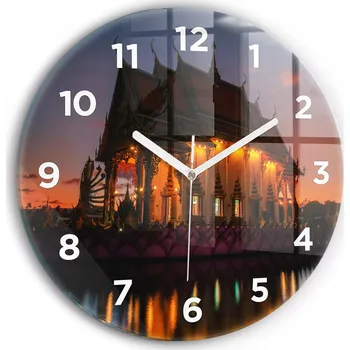 Hodiny Moderní skleněné nástěnné hodiny Chrám v Bangkoku kulatý průměr 30 cm