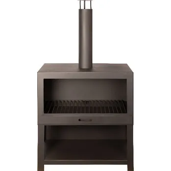 Terasový krb + zásobník na dřevo, černá, 76x39x137cm|Esschert Design