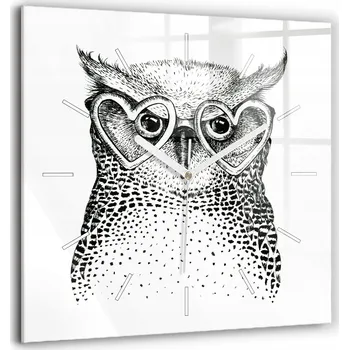 Hodiny Skleněné hodiny s tichým mechanismem, loftový styl, nástěnné - Kreslená sova v brýlích, 60x60 cm