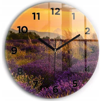Hodiny Moderní skleněné nástěnné hodiny s potiskem Levandulová louka Francie průměr 30 cm