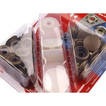 Knoflíky stiskací s kroužkem Ø15 mm na silné látky, barva 6 staromosaz