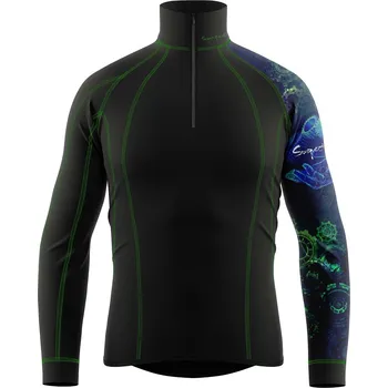 Pánské funkční triko dlouhý rukáv - stoják ECO zip MECHANIC černá Bamboo Thermo - Zelená / M