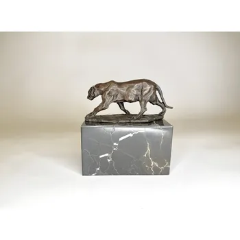 BRONZOVÁ SOCHA PUMA PANTER NA MRAMOROVÉM SOKLU