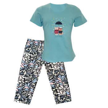 Dámské pyžamo n-feel Dámská bavlněná 3/4 pyžamo - Benter-H776 Barva: Tyrkysová, Velikost: L