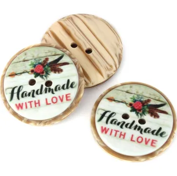 Knoflík Knoflík dvoudírkový - Hand made with love - 25,4mm