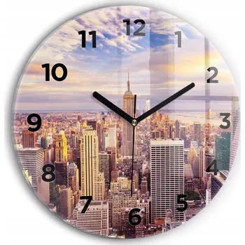 Hodiny Moderní skleněné hodiny s grafikou na zeď Západ slunce York průměr 30 cm