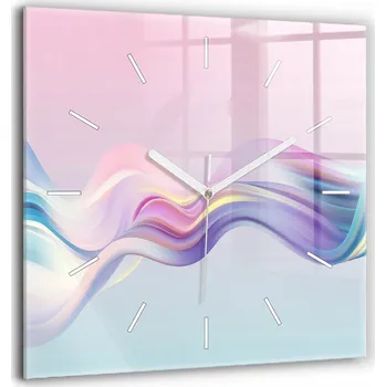 Hodiny Skleněné nástěnné hodiny do kanceláře se vzorem Pastelová abstrakce vlny 60x60 cm