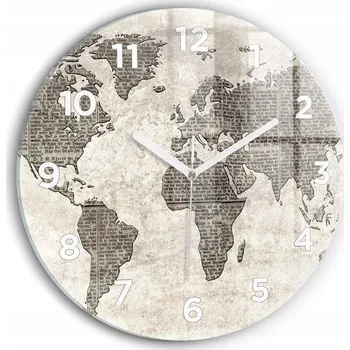 Hodiny Moderní skleněné nástěnné hodiny Mapa světa noviny kulatý průměr 30 cm
