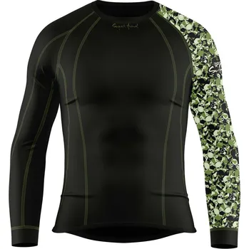 Pánské funkční triko dlouhý rukáv CAMO černá BambooHeavy - Zelená / M