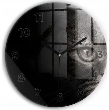 Hodiny Čtvercové Skleněné Hodiny Minimalistické Nástěnné Pes a skotská kočka fi60 cm
