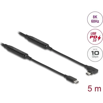 Prodlužovací kabel Delock Aktivní kabel USB 10 Gbps, ze zástrčkového rozhraní USB Type-C™ na zástrčkové, pravoúhlý, levý / pravý, 5 m, 8K, 81196