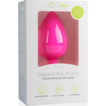 Dildo Easytoys Diamond - anální kolík s bílými kameny (velký) - růžový