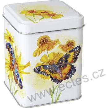 Dóza na potraviny IHR GARDEN BEAUTIES plechová dóza na čaj 7420 barevný motýl a rozkvetlé žluté květy