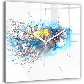 Hodiny Velké nástěnné hodiny z tvrzeného skla s grafikou - Tichý chod - Podmořský život ryb