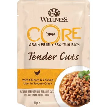 Krmivo pro kočku Wellness CORE Tender Cuts with Chicken & Chicken Liver in Savoury Gravy 85G