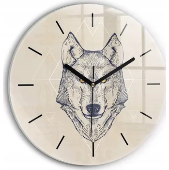 Hodiny Skleněné moderní foto hodiny na zeď s plynoucími ručičkami - Hlava vlka, průměr 30 cm