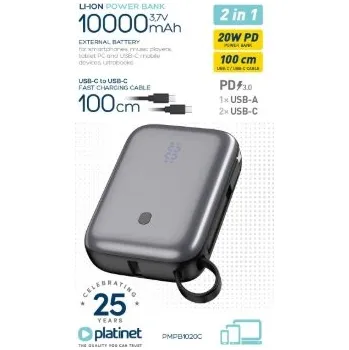 Powerbanka PLATINET POWER BANK COMPACT 10000 MAH 20W PD WITH CABLE PMPB1020C
