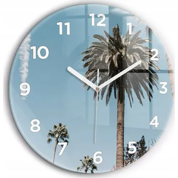Hodiny Minimalistické Kulatý Skleněné Nástěnné Hodiny Palmy v Los Angeles průměr 60 cm