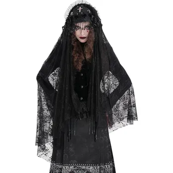 Klobouk závoj DEVIL FASHION - Black Gothic Bridal Floral