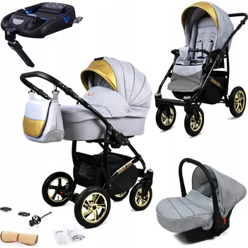 Kočárek Dětský kočárek 4v1 BabyLux Gold Lux - sportovní kočárek, hluboká korba, autosedačka, základna ISOFIX