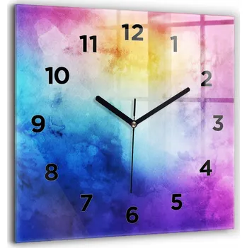 Hodiny Minimalistické Skleněné Nástěnné Hodiny s S Potiskem Barevné Skvrny 60x60 cm