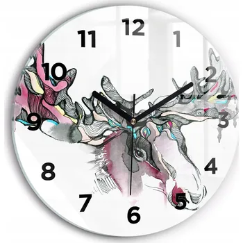 Hodiny Moderní skleněné nástěnné hodiny s potiskem Los abstrakce kulatý průměr 30 cm