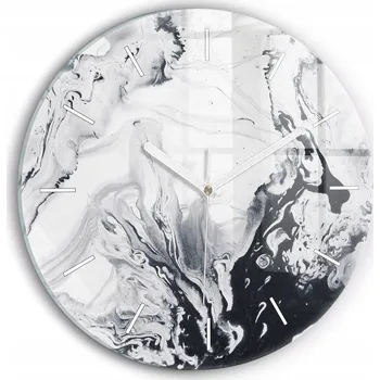 Hodiny Moderní skleněné nástěnné hodiny s potiskem Abstrakce Tuš Mramor průměr 30 cm