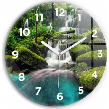 Hodiny Ozdobné nástěnné hodiny s krásnou grafikou Vodopád Thajsko kulatý průměr 30 cm