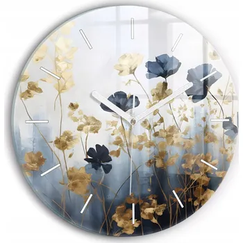Hodiny Minimalistické Skleněné Nástěnné Hodiny s Grafikou Abstraktní Květiny průměr 30 cm